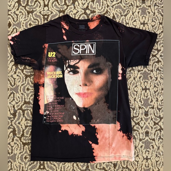 VTG Spin Magazine Michael Jackson Black Tie Dye T-Shirt Mens Small - Picture 1 of 6
